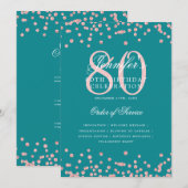 80誕生日プログラムメニューバラ金ゴールドターコイズ 招待状 (正面/裏面)