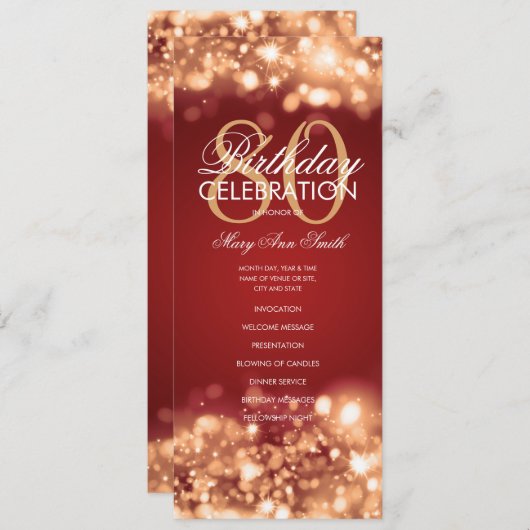 80誕生日プログラムGlam Lights赤金ゴールド付き/メニュー プログラム (正面/裏面)