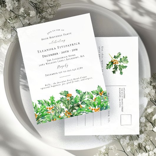 80誕生日ホリー12月誕生月花\ インビテーションポストカード