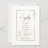 80誕生日ホワイトと金ゴールド・フレームパーティー 招待状 (正面)