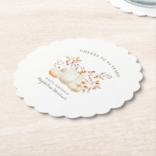 80誕生日ホワイトパンプキン紅葉カスタム ペーパーコースター (アングル)