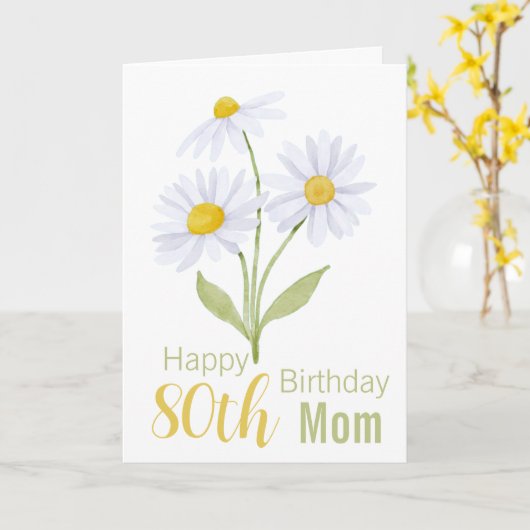 80誕生日マママホワイトデイジーフローラカード カード (黄色い花)