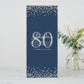 80誕生日メニューシルバー紙吹雪ネイビーブルー 招待状 (スタンド正面)
