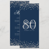 80誕生日メニューシルバー紙吹雪ネイビーブルー 招待状 (正面/裏面)