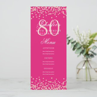 80誕生日メニューバラ金ゴールド紙吹雪ホットピンク 招待状