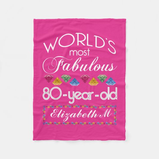 80誕生日モストファヴルーカラフルジェムピンク フリースブランケット (正面)