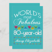 80誕生日モストファヴルージュカラフルムターコイズ 招待状 (正面/裏面)
