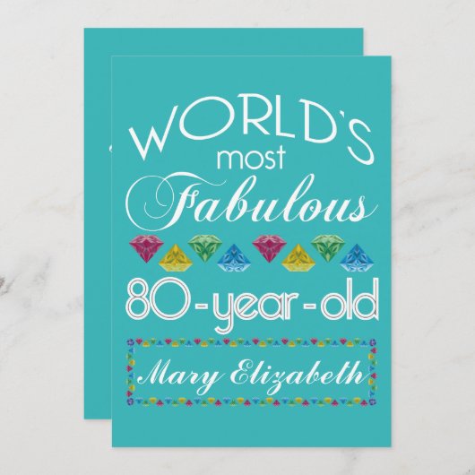 80誕生日モストファヴルージュカラフルムターコイズ 招待状 (正面/裏面)