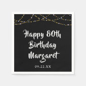80誕生日モダンString Lights Black スタンダードカクテルナプキン (正面)
