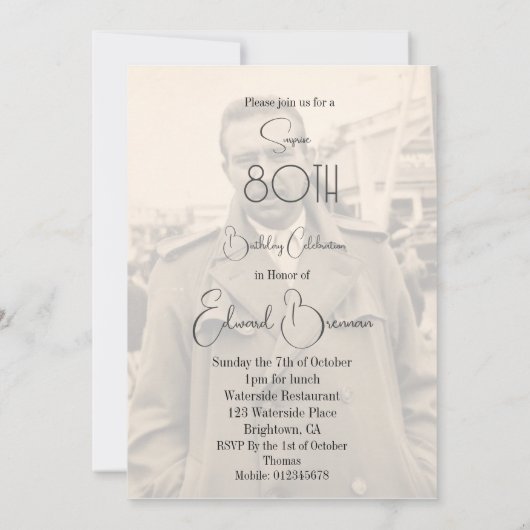 80誕生日モノグラム男性フォトスタイリッシュ誕生日 招待状 (裏面)