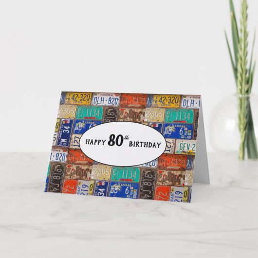 80誕生日ラスティライセンスプレートカード カード (正面)