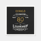 80誕生日レジェンダリーブラック金ゴールドレトロ スタンダードカクテルナプキン (正面)