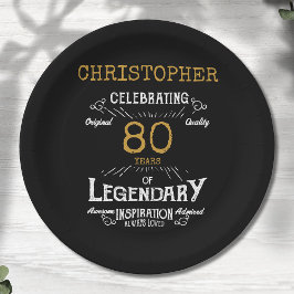 80誕生日レジェンダリーブラック金ゴールドレトロ ペーパープレート