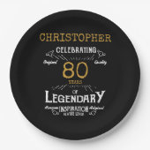 80誕生日レジェンダリーブラック金ゴールドレトロ ペーパープレート (正面)