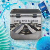 80誕生日レトロタイプライター ペーパープレート (パーティー)