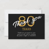 80誕生日レトロブラックアンド金ゴールド サンキューカード (正面)