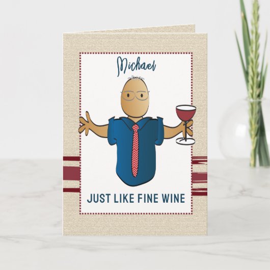 80誕生日ワイン素晴らしおもしろい男性マンガモダン カード (正面)