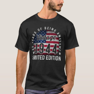 80誕生日ヴィンテージ1944年米国国旗80歳 Tシャツ