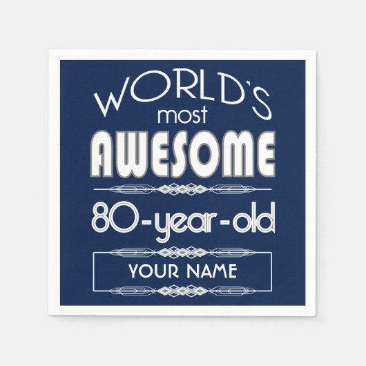 80誕生日世界最高のの素晴らしいダークブルー スタンダードカクテルナプキン (正面)