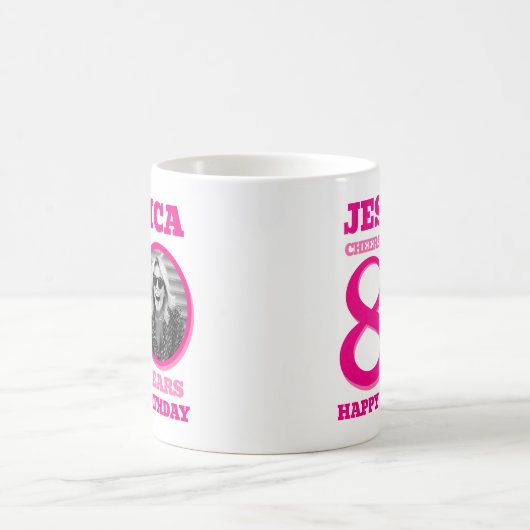 80誕生日両面写真名ピンク文字 コーヒーマグカップ (中央)