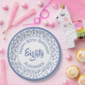 80誕生日乱数パターンブルー/ホワイト ペーパープレート (パーティー)