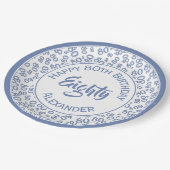 80誕生日乱数パターンブルー/ホワイト ペーパープレート (アングル)