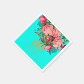 80誕生日八十アクアブルー金ゴールド エレガント スタンダードカクテルナプキン (角)