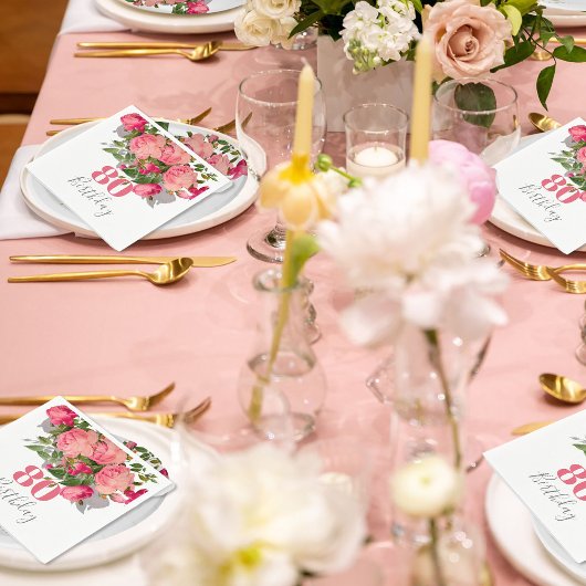 80誕生日八十バラ エレガント スタンダードカクテルナプキン