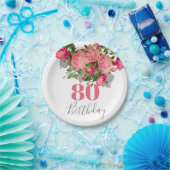 80誕生日八十ピンクローズエレガント ペーパープレート (パーティー)