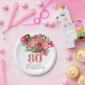 80誕生日八十ピンクローズエレガント ペーパープレート (パーティー)