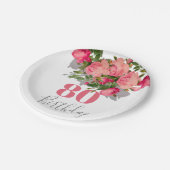 80誕生日八十ピンクローズエレガント ペーパープレート (アングル)