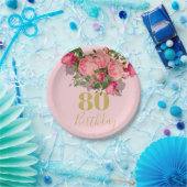 80誕生日八十ピンクローズエレガント ペーパープレート (パーティー)