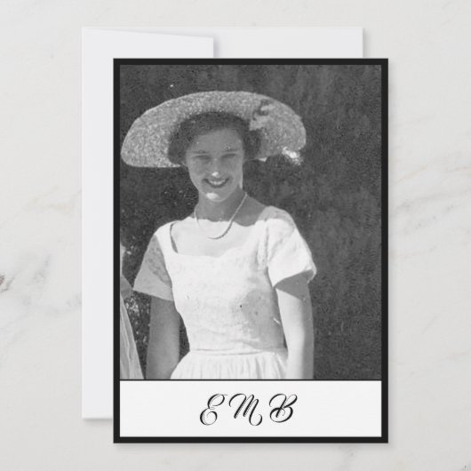 80誕生日写真エレガント白黒モノグラム 招待状 (正面)