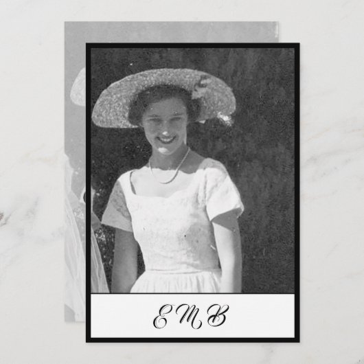 80誕生日写真エレガント白黒モノグラム 招待状 (正面/裏面)