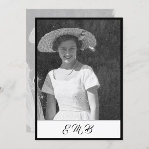80誕生日写真エレガント白黒モノグラム 招待状