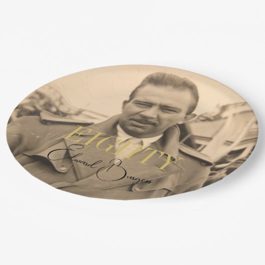 80誕生日写真男性モダン誕生日 ペーパープレート (アングル)