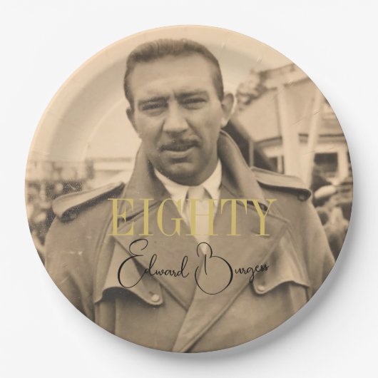 80誕生日写真男性モダン誕生日 ペーパープレート (正面)