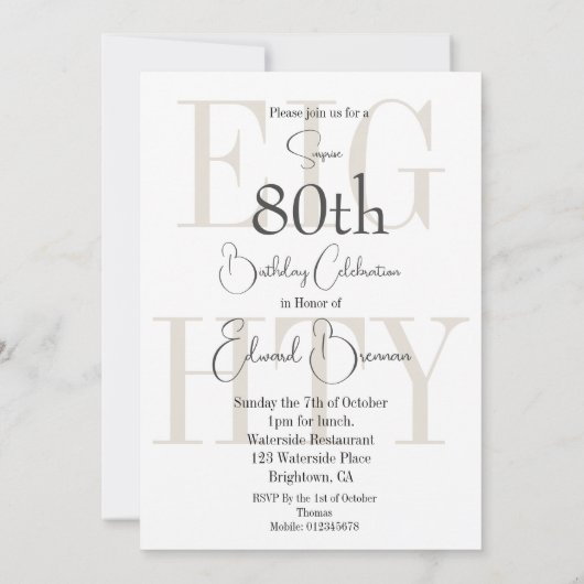 80誕生日写真男性モダン誕生日 招待状 (裏面)