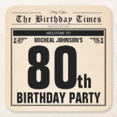 80誕生日古新聞ヴィンテージカスタム スクエアペーパーコースター (正面)