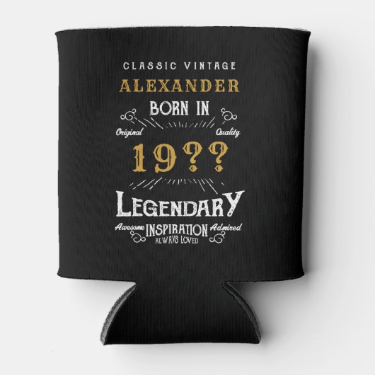 80誕生日名前を追加Year伝説的な黒金ゴールド 缶クーラー (正面)