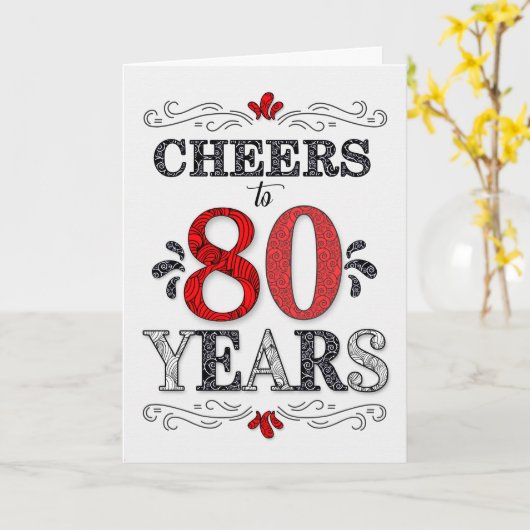 80誕生日応援の赤い白の黒いパターン カード (黄色い花)