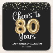 80誕生日応援～80年ブラック金ゴールド スクエアペーパーコースター (正面)