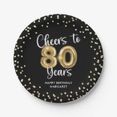 80誕生日応援～80年ブラック金ゴールド ペーパープレート (正面)