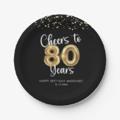 80誕生日応援～80年ブラック金ゴールド ペーパープレート (正面)