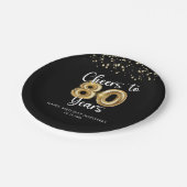 80誕生日応援～80年ブラック金ゴールド ペーパープレート (アングル)