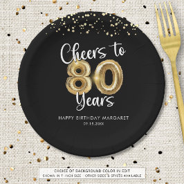 80誕生日応援~80年ブラック金ゴールド ペーパープレート