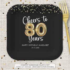 80誕生日応援~80年ブラック金ゴールド ペーパープレート