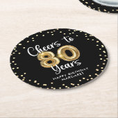80誕生日応援～80年ブラック金ゴールド ラウンドペーパーコースター (アングル)