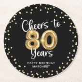 80誕生日応援～80年ブラック金ゴールド ラウンドペーパーコースター (正面)