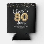 80誕生日応援～80年ブラック金ゴールド 缶クーラー (正面)